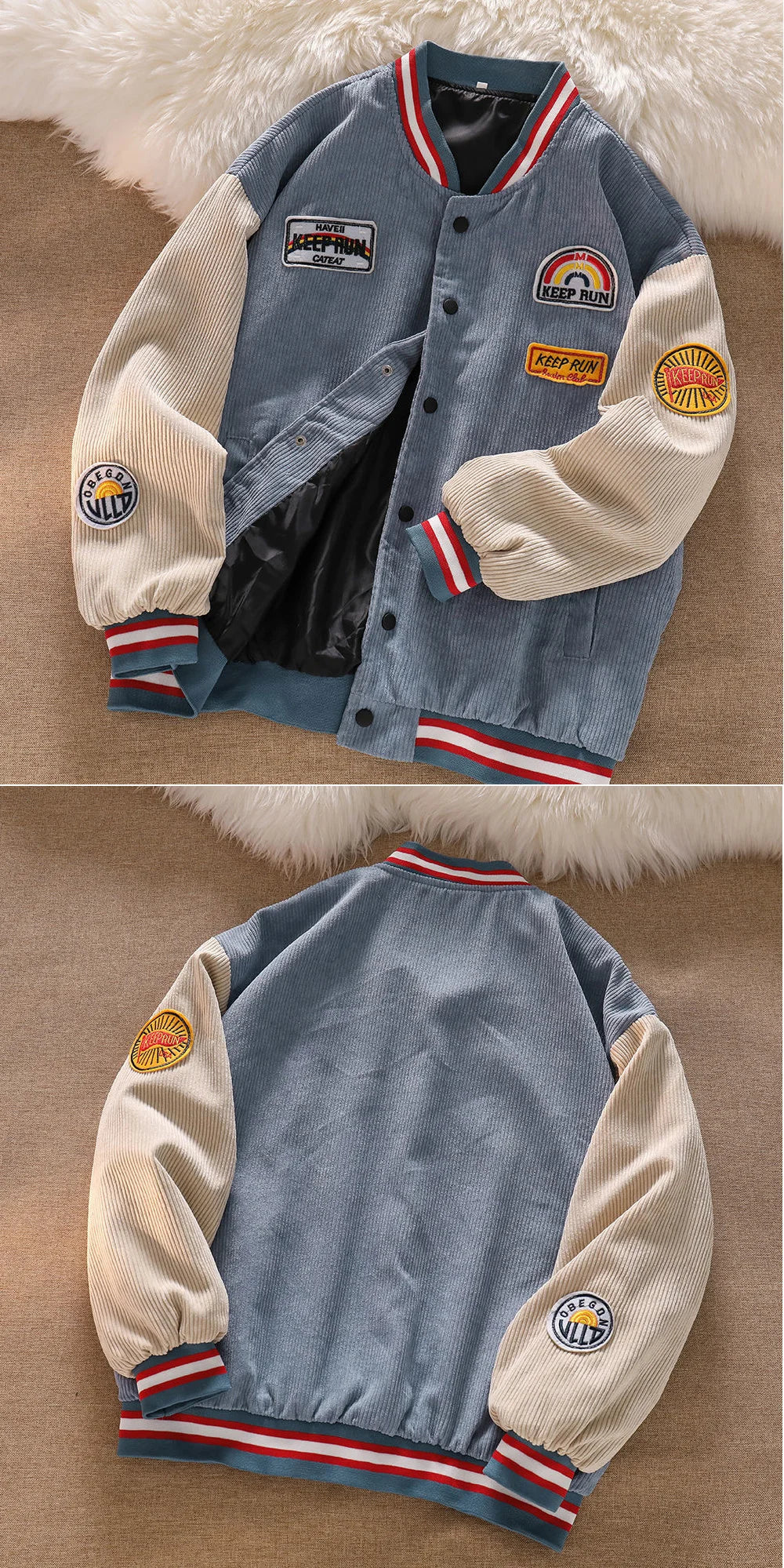 Men Baseball Jackets Spring Autumn New Embroidered Letters Corduroy Loose Coat Tracksuit Harajuku Retro Uniform Men's Clothing