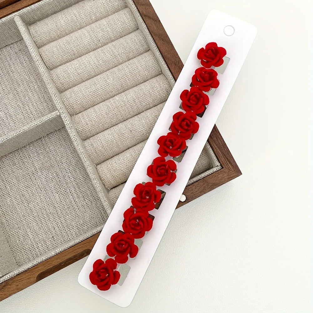 10 Pieces of Red Flower Hairpins Suitable for Girls