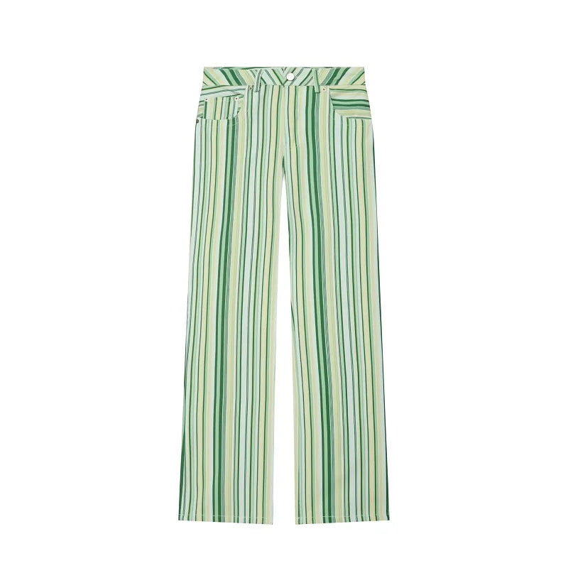 MUJER Striped Women's Jeans Pants Low Rise Baggy Pants Jeans Women Fashion Summer Denim Trousers Women Wide Leg Pants for Women