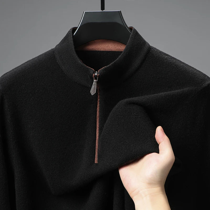 Cashmere Wool Classsic Sweater Men Autumn Winter Warm Knitting Clothes Long Sleeve  Sheep Wool Zipper Sweater Top Pullovers