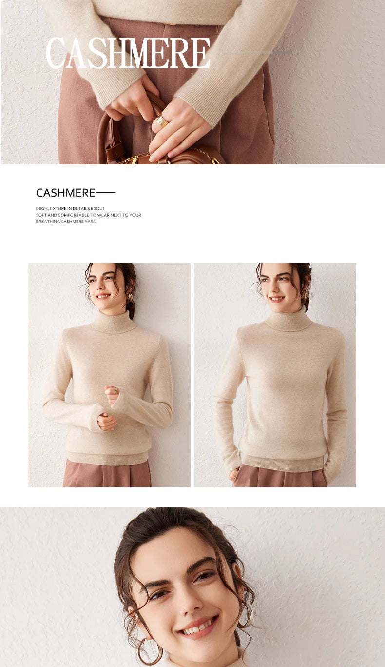 Ladies Sweater Cashmere Sweater Women Wool Turtleneck Knitwears 100% Cashmere Tops Long Sleeve Pullovers Jumpers Female Clothing