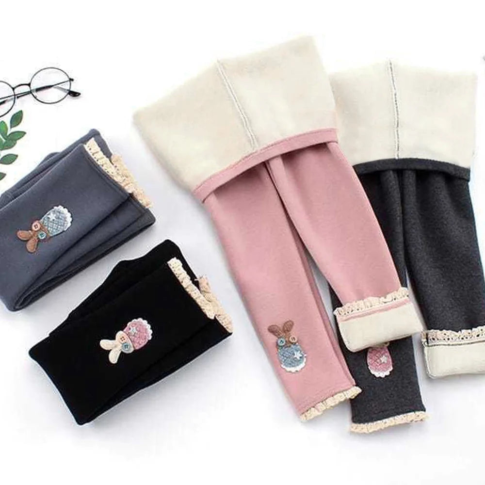 Girls Thermal Leggings Autumn Winter Kids Cute Rabbit Simplicity Tight Warm Trousers Baby Children Skinny Pants Casual Bottoms