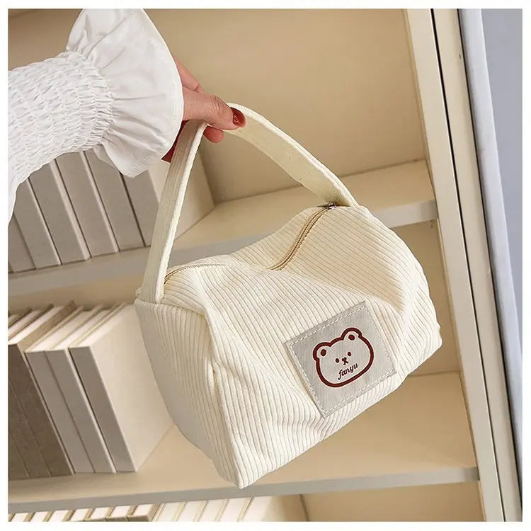 Bear Large Makeup Bag for Women Corduroy Cosmetic bag Make up Bags Zipper Pouch with handle Cosmetic Organizer Toiletry Bag