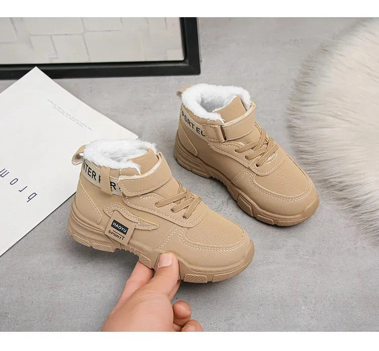 2025 Winter New Children's Boots Boys Plus Cashmere Thicken Warm Snow Boots Girls Fashion Non-slip Outdoor Boots Student Shoes