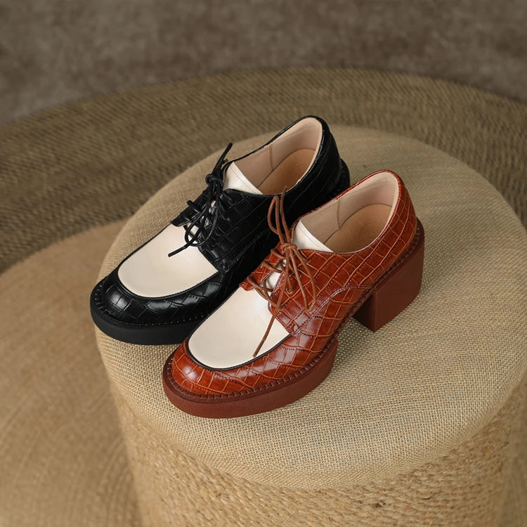 2024 New Spring Genuine Leather Women Shoes Casual Lace-up Loafers Round Toe Platform Shoes Shoes Woman Zapatos De Mujer Women