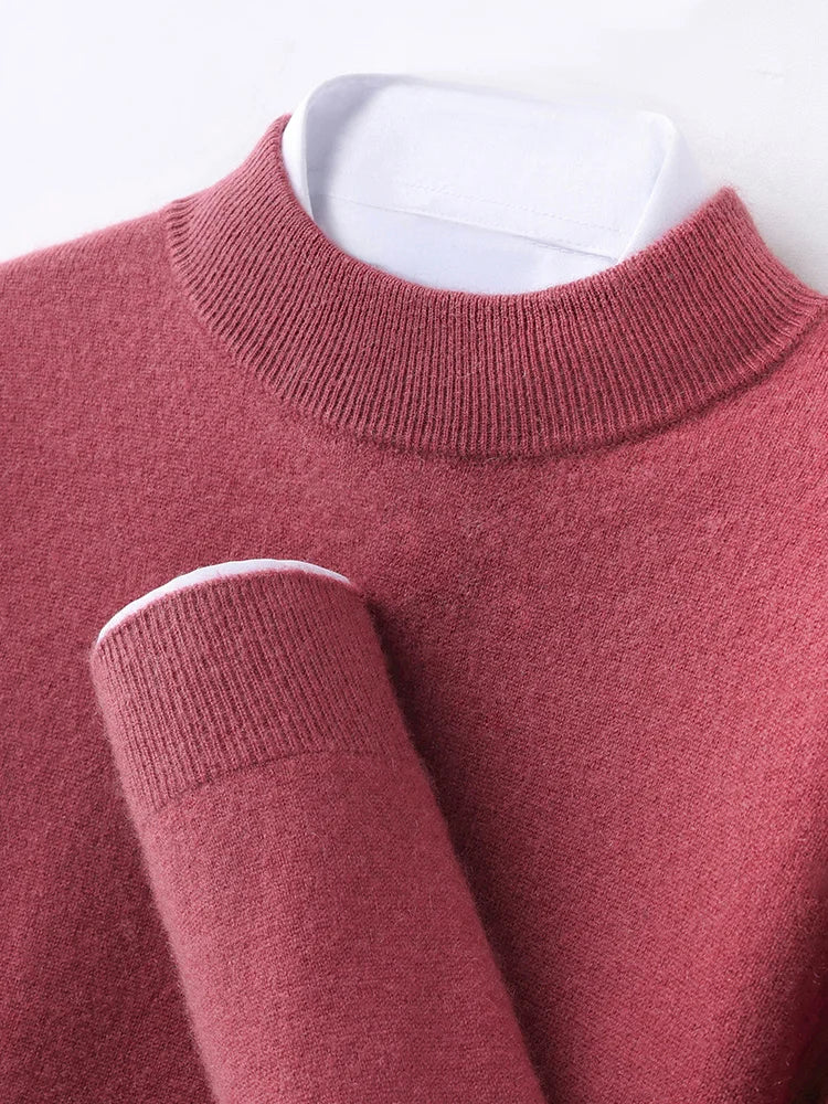 100% Pure Cashmere Men's Sweater Half High Neck Pullover Youth Business Casual Long Sleeve Jumper Spring/Autumn High-End Jacket