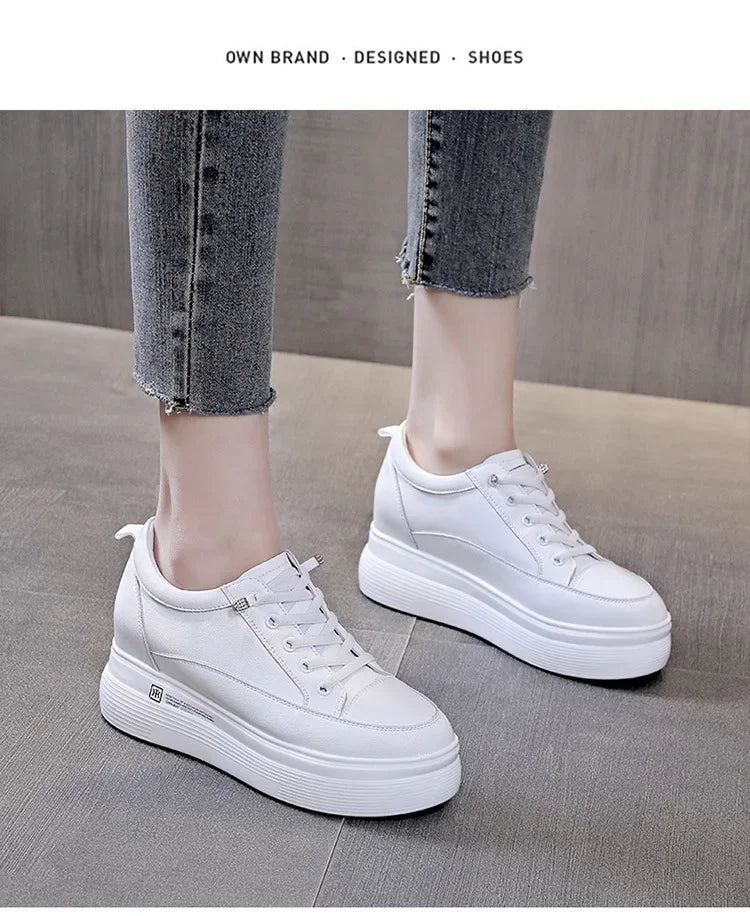 7cm Women Shoes Genuine Leather White Air Mesh Sneakers Chunky Shoes Platform Wedge Spring Autumn Breathable Summer Shoes 40