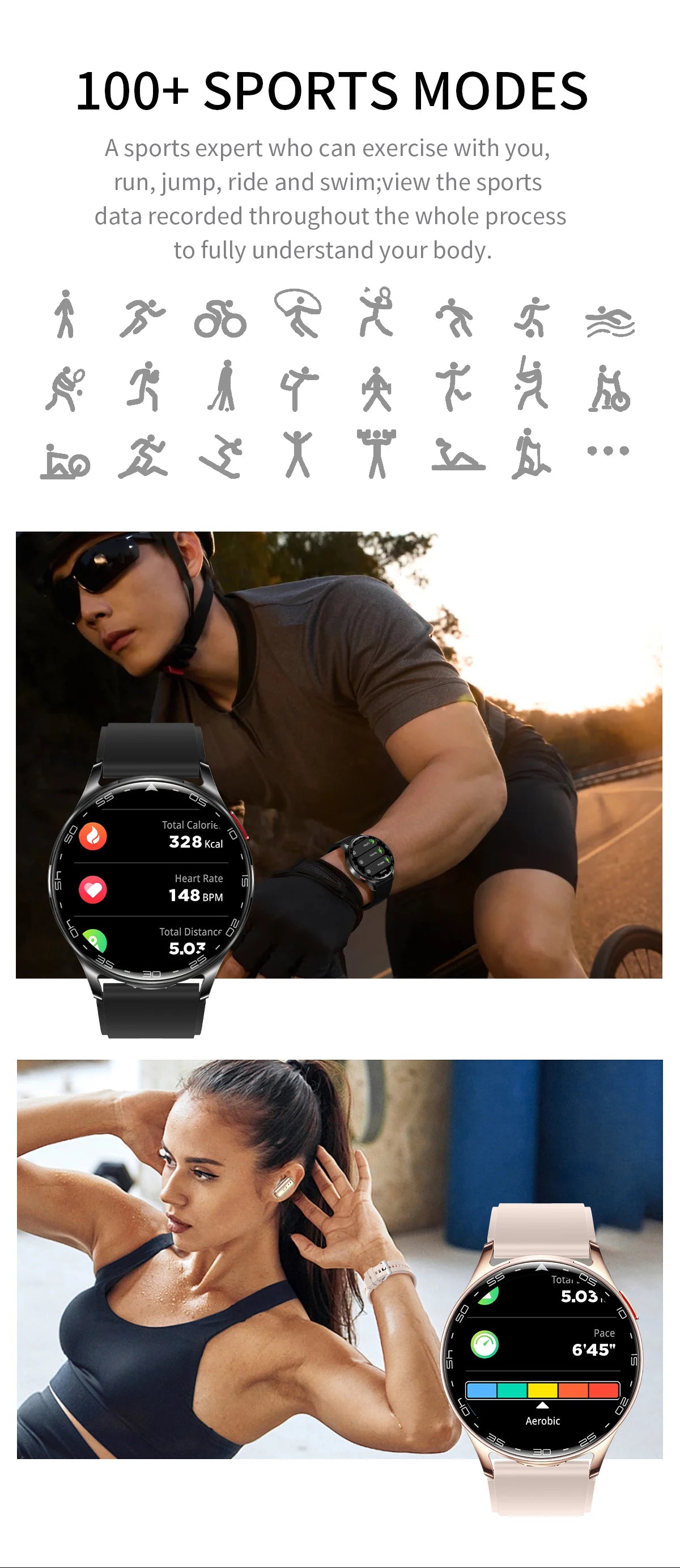 LIGE 2 In 1 TWS Headset Smart Watch 1.39" Women Men Sport Fitness Heart Rate Health Tracker Watches Earphone Music Smartwatch