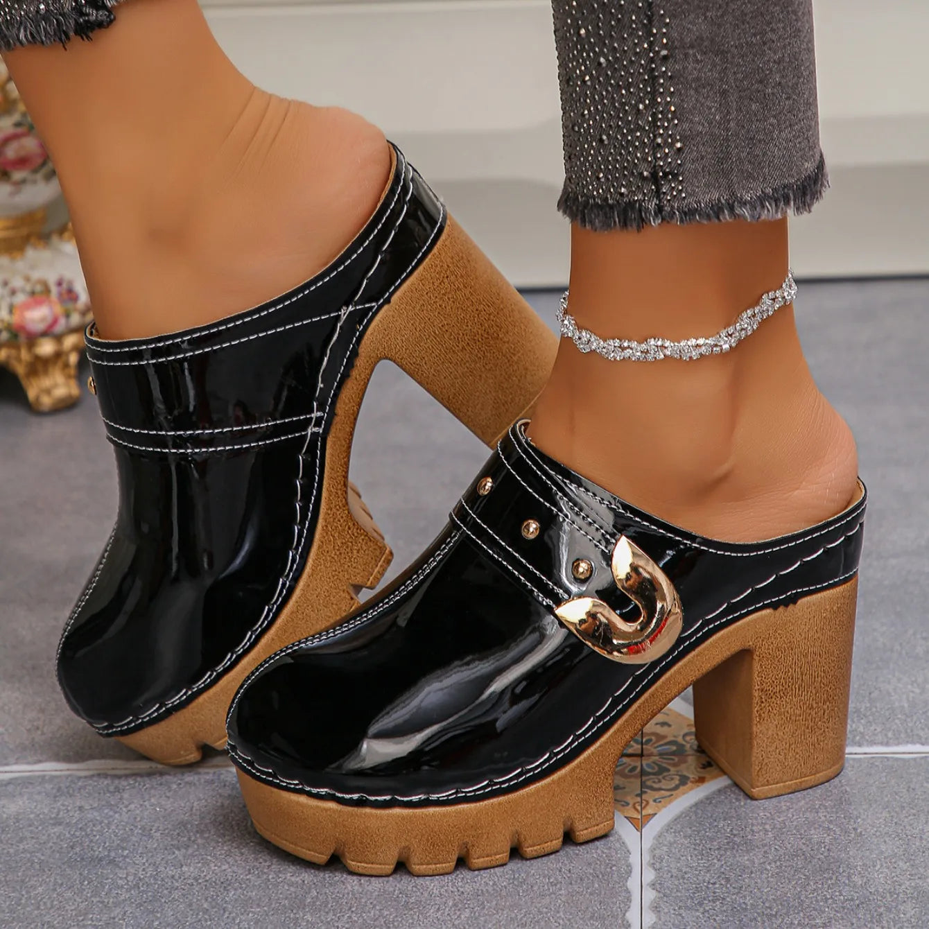 2025 Women Sandals Height Increase Summer Retro Shoes Women Fashion Thick Sole Mules Shoes Chunky Heels Platform Sandals Women
