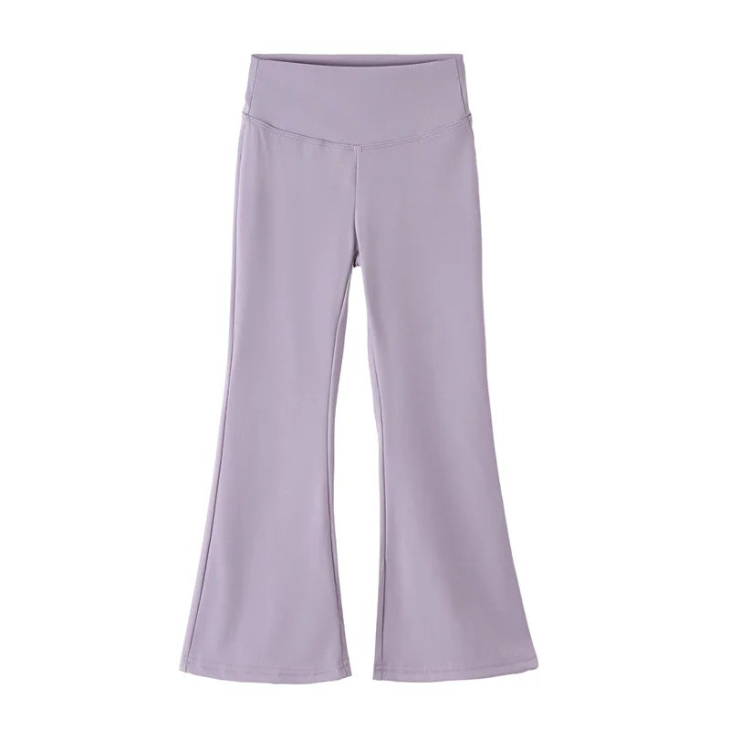 Girls Yoga Leggings Flared Pants High Waist Teenagers Stretch Elastic Waistband Kids Sportswear Trousers Autumn Spring