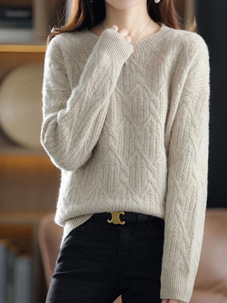 Fashion Loose Cashmere Women Sweater Autumn Winter Soft Warm Long Sleeve Solid Jumper Knitted Sweaters for Female Pullover Tops