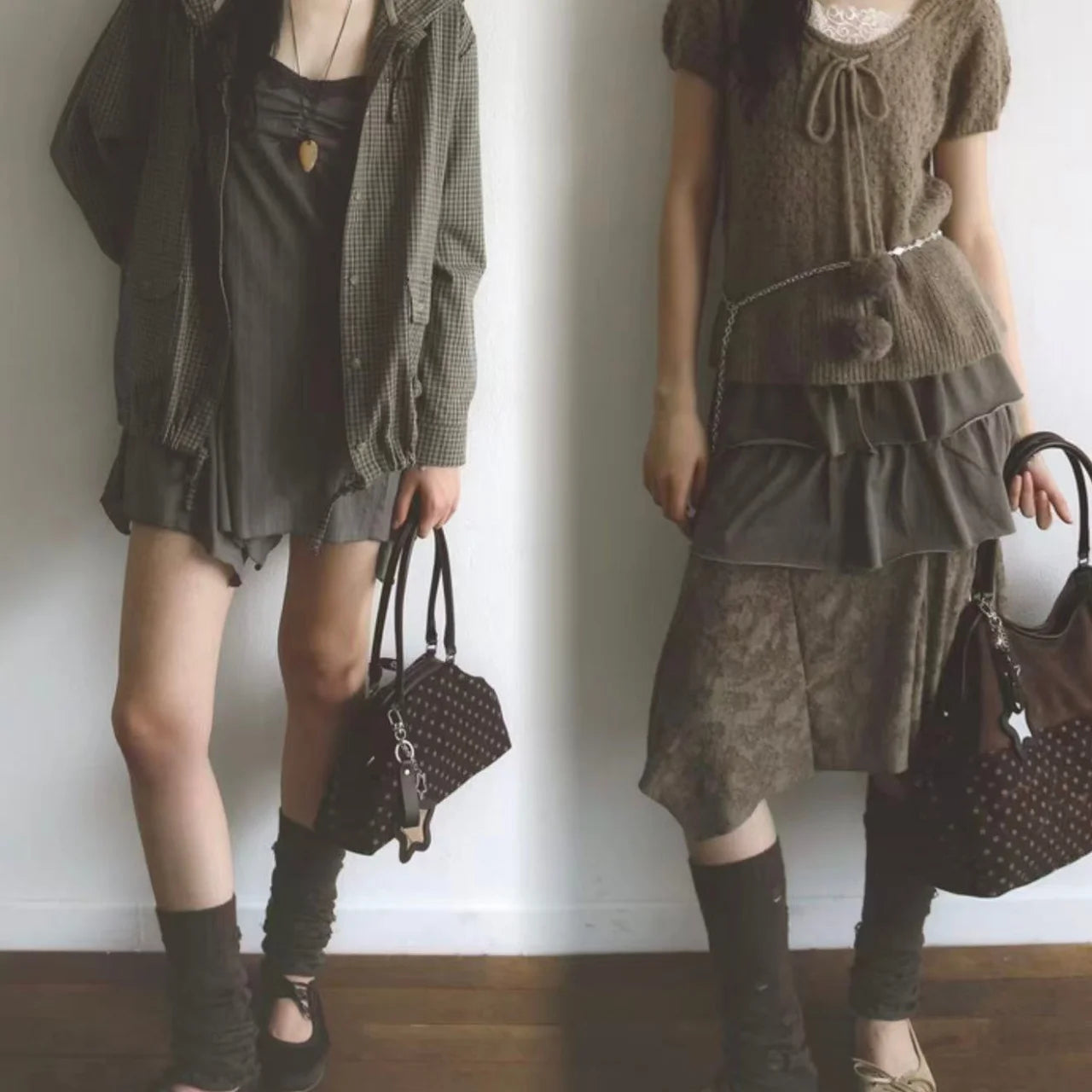 Y2K Polka Dot Suede Storage Bags Women Brown Slouchy Tote Drawstring Design Magnetic Buckle Underarm Bag With Star Pendant