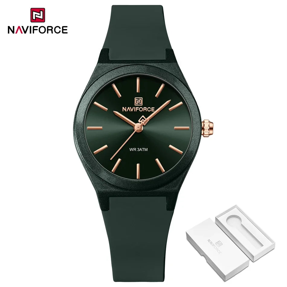 NAVIFORCE Women Watches Silicone Strap Women Quartz Wristwatches Waterproof Round Dial Retro Watch Ladies Girls Reloj Para Mujer