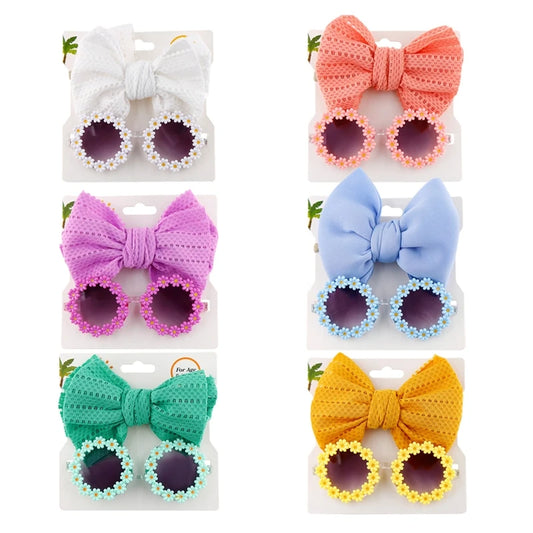 Baby Flower Shaped Sunglasses Colorful Sunnies Glasses and Baby Bows Headbands Set  Outdoor Photo Prop for Toddler Kids