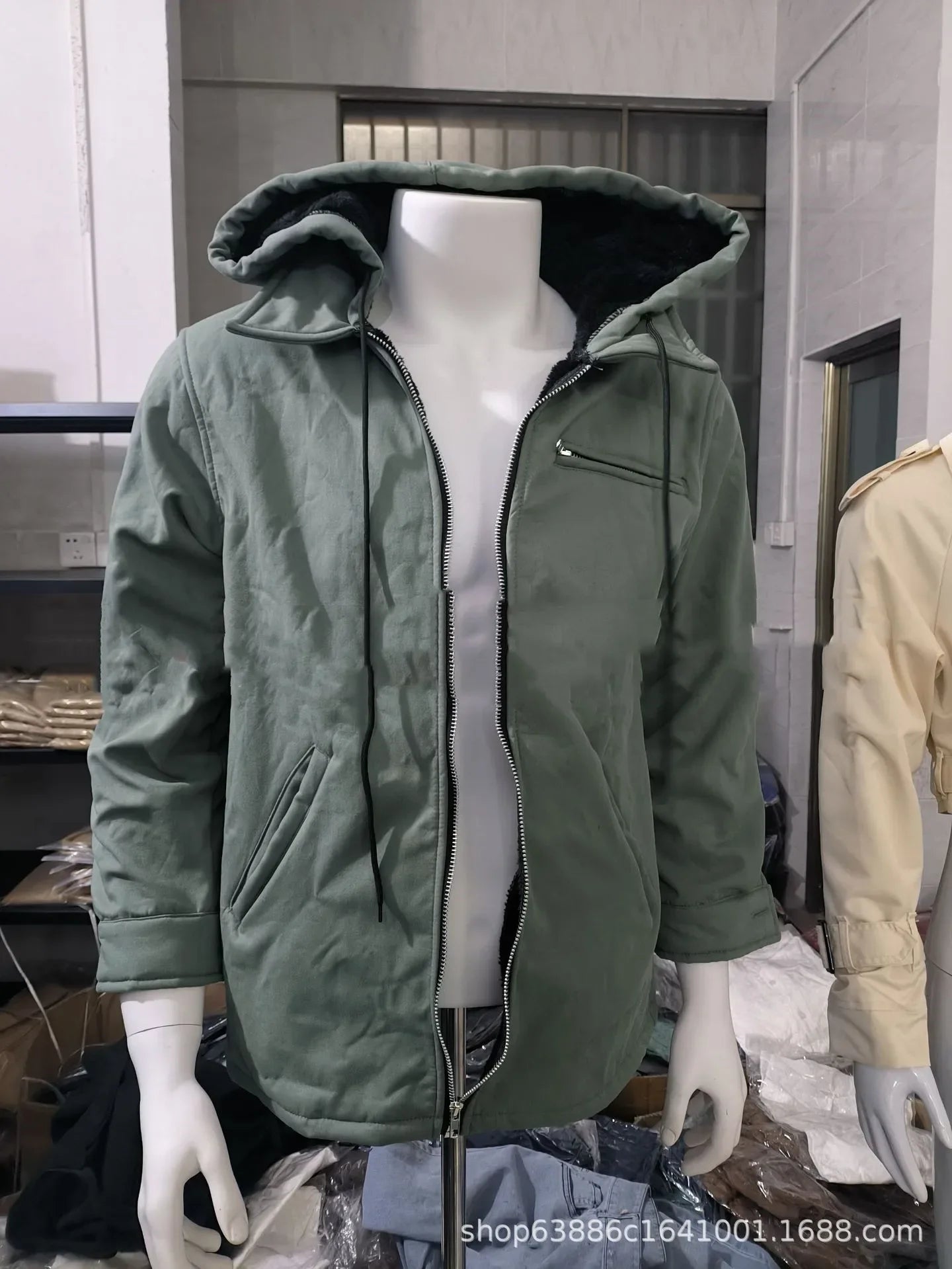 Men's Casual Jackets Hooded Zipper Pocket Fashion Solid Color Fleece Warm Outerwear Male Outdoor Hooded Hoodie Coats Winter 2025