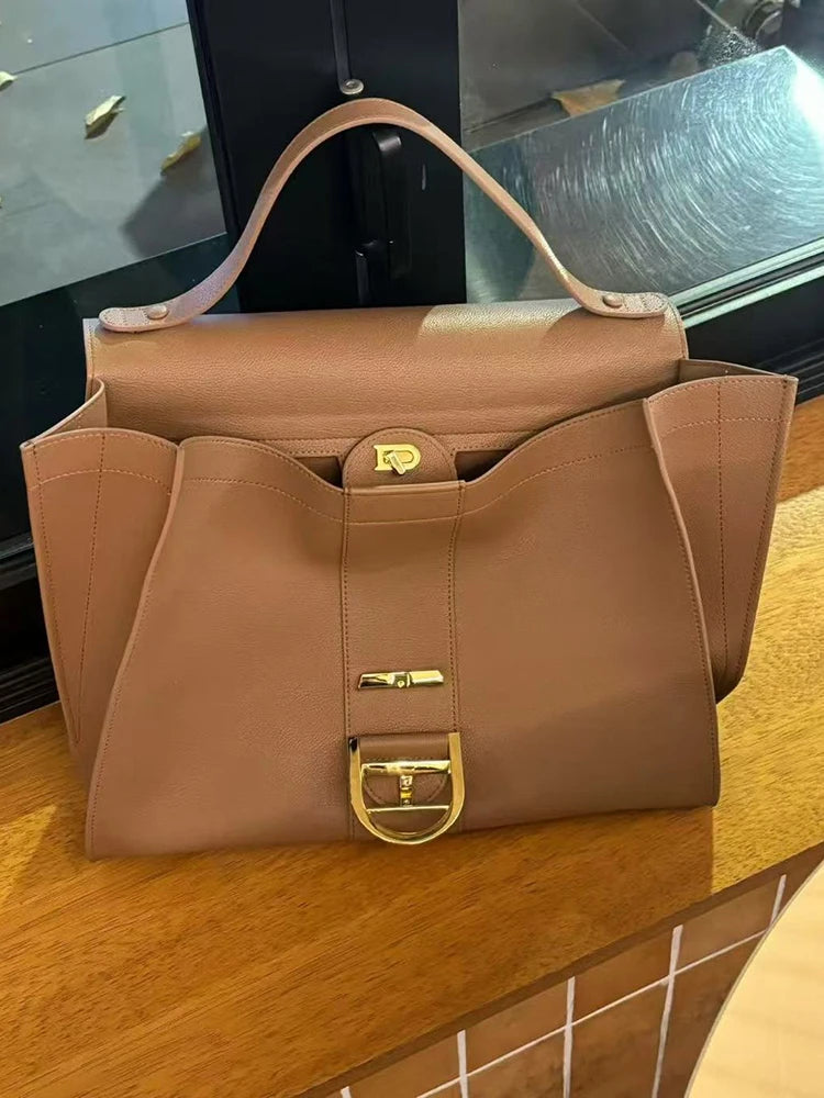 2026 Luxury Brand Genuine Leather Women Shoulder Bags Fashion Gold Buckle Women Handbags Top Quality Solid Crossbody Bags Woman