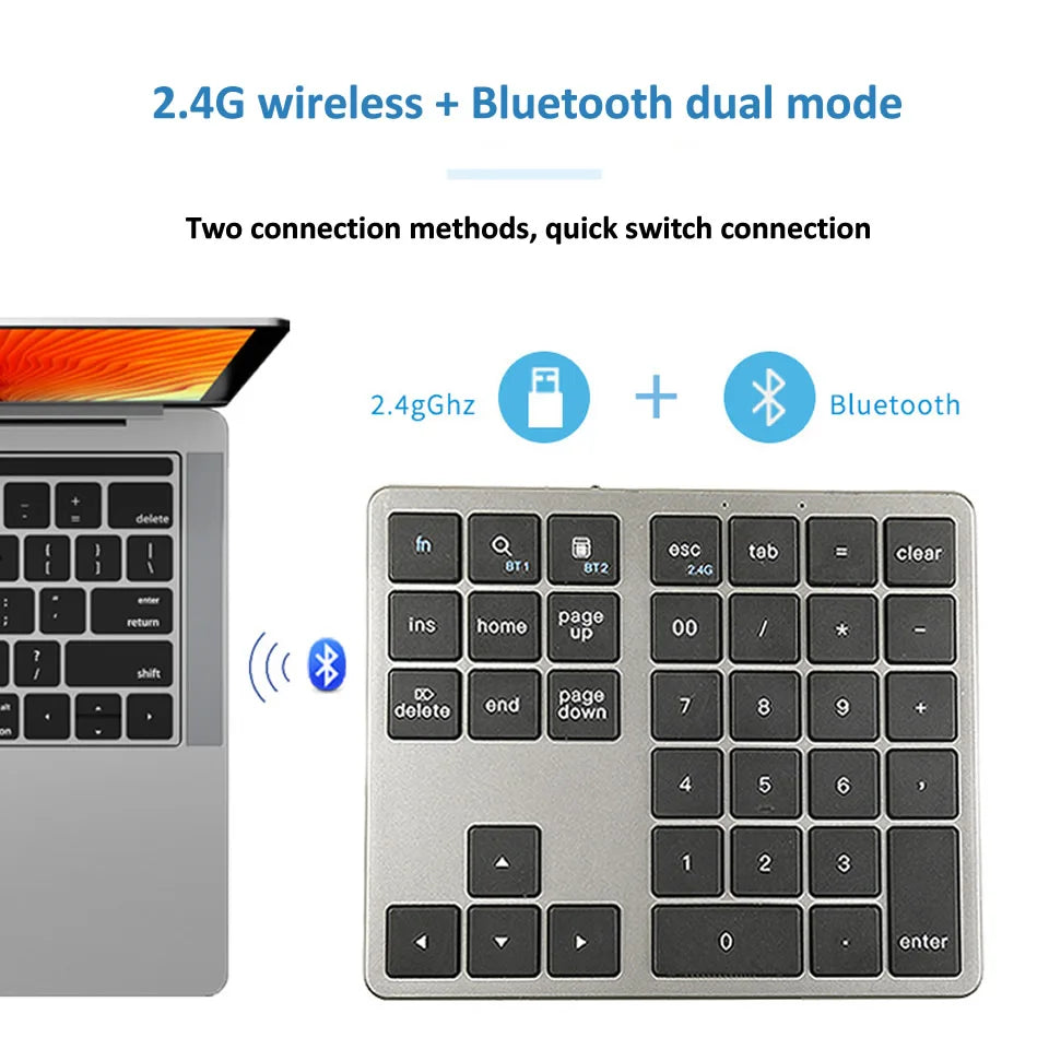 2.4G Bluetooth Number Pad Ultra-thin Wireless Numpad USB Rechargeable Numeric Keypad for IOS Android Window Digital Keyboard