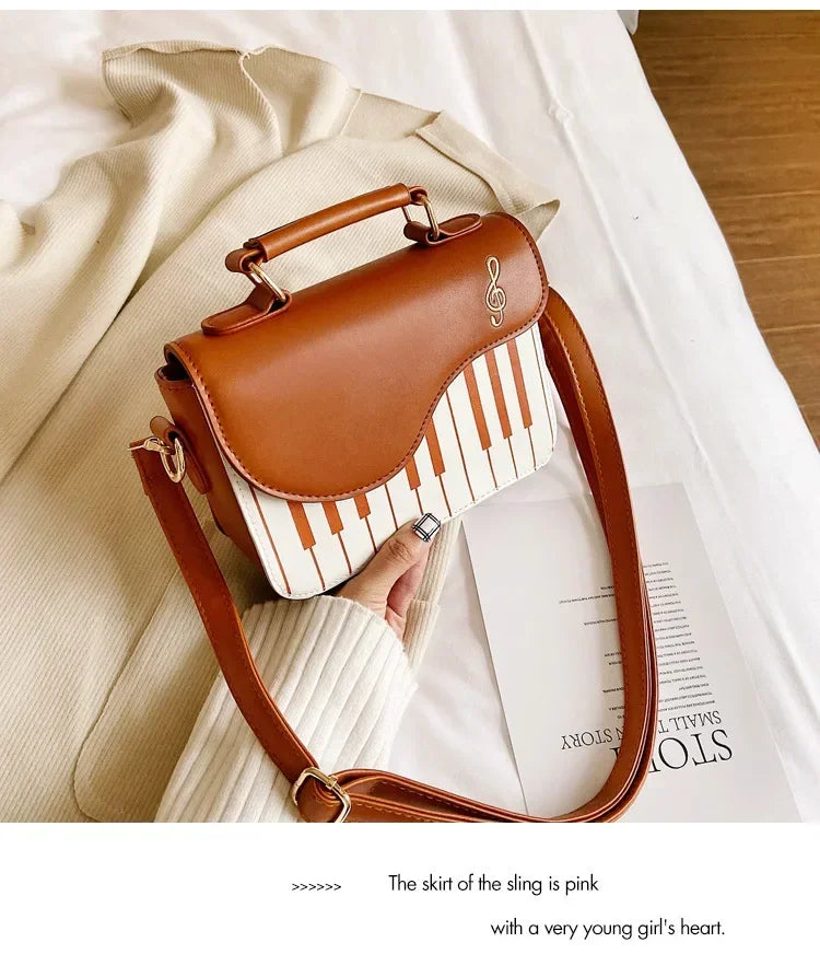 Piano Shape Flap Shoulder Bag Creative PU Leather Portable Handbag Detachable Strap Crossbody Novelty Bag