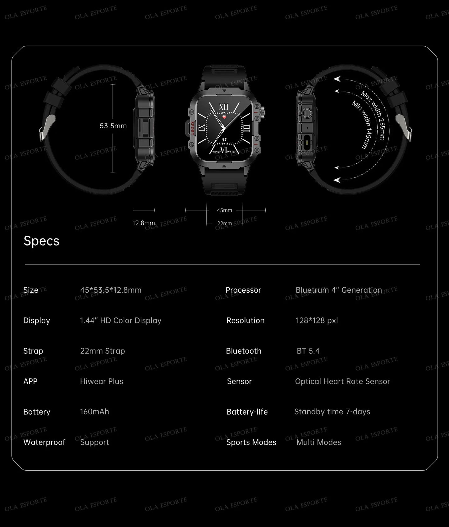 2025 New Military Smart Watch Men IP67 3ATM Waterproof Outdoor Sports Fitness Tracker Health Monitor 1.44Inch BT Call Smartwatch