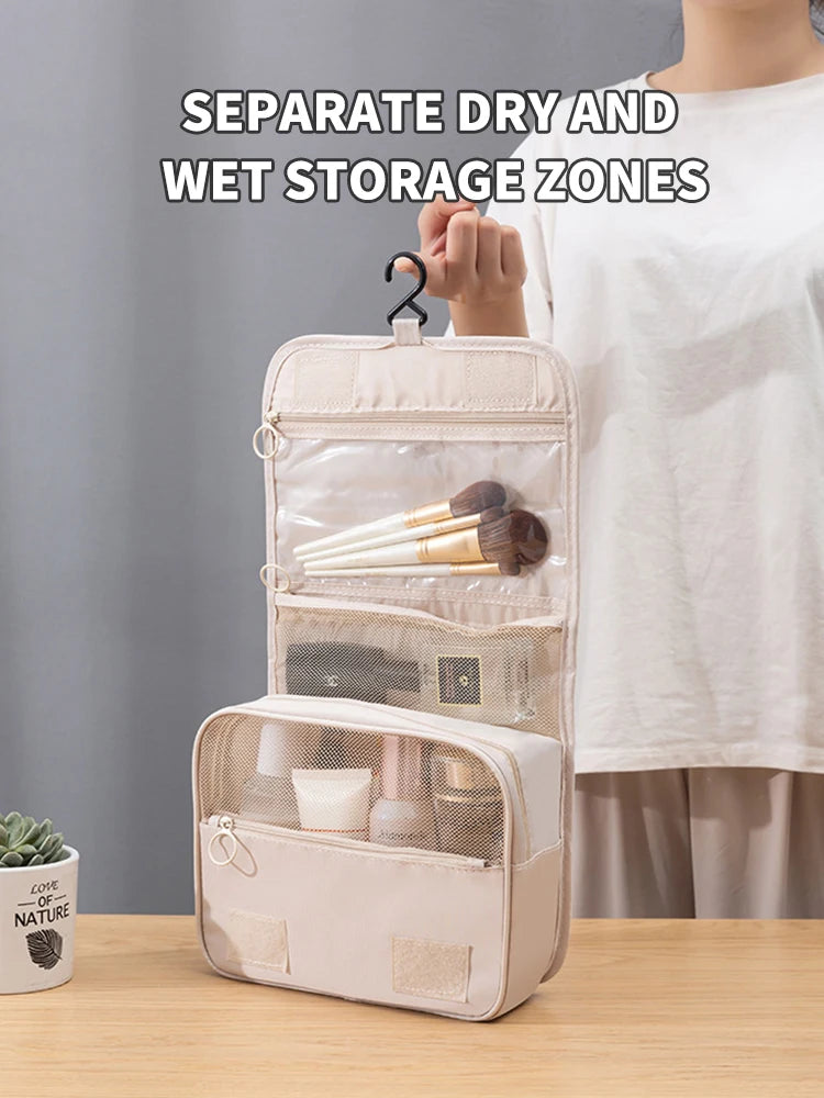 Cosmetics Storage Bag, Travel Multifunctional Makeup Bag Can Be Hung Wash Bag Large Capacity Dry Wet Separation Hand-Held Storag