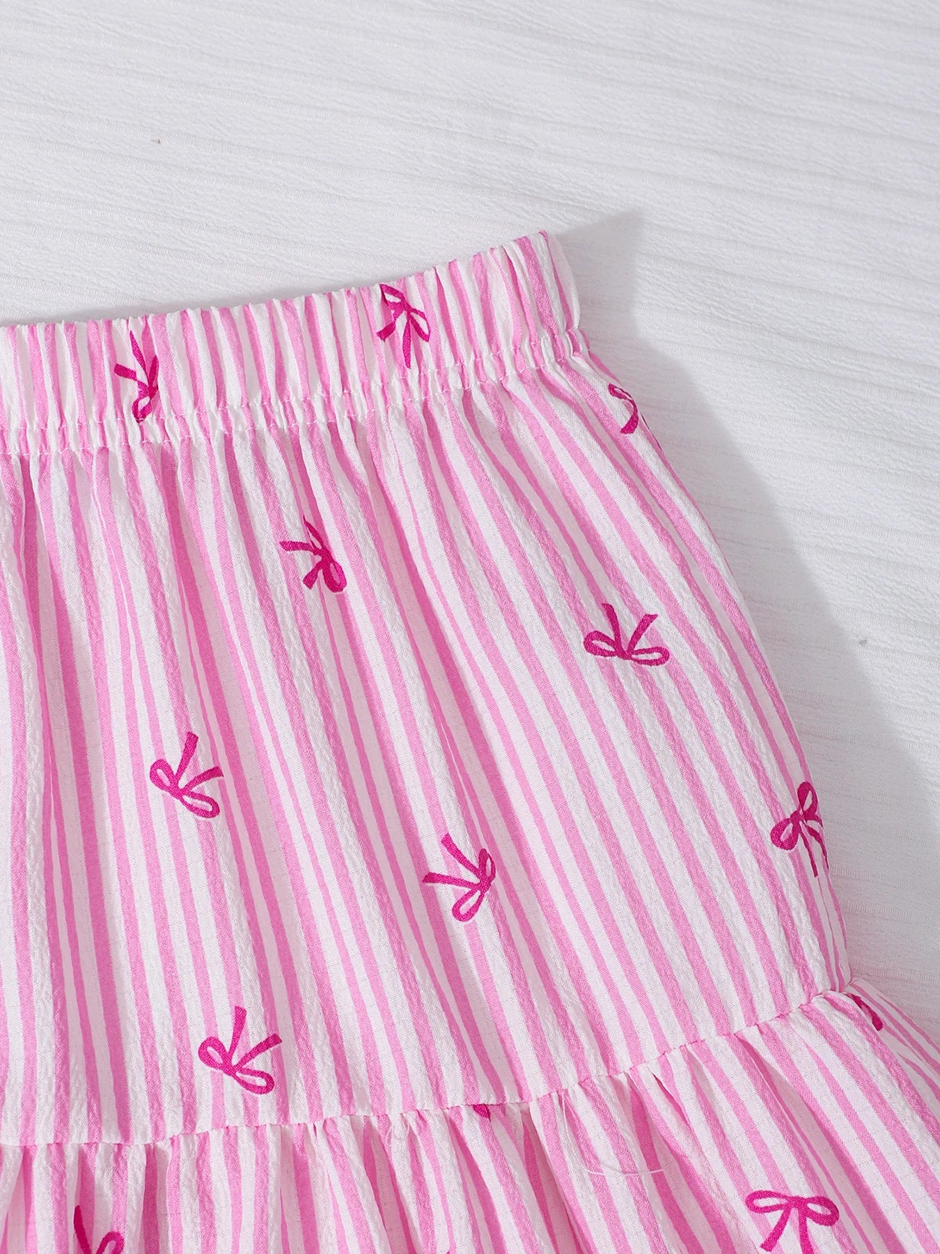 Girls' Skirt Bow Printed Striped Design with Large Hem for Ages 8-12