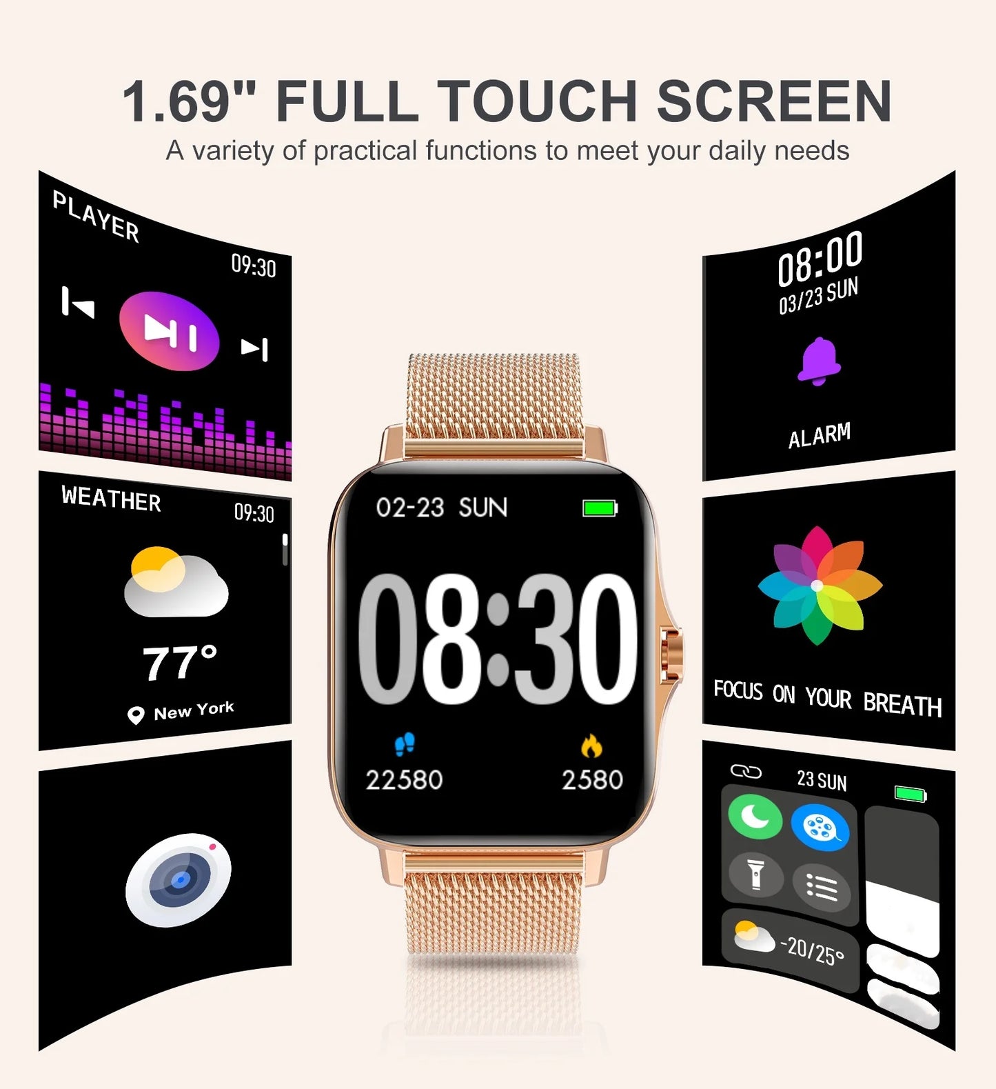 Unisex Multifunctional Smartwatch, Wireless Call/Receive, Step Calorie Counting, 100+ Sport Modes, Universal Android and iPhone