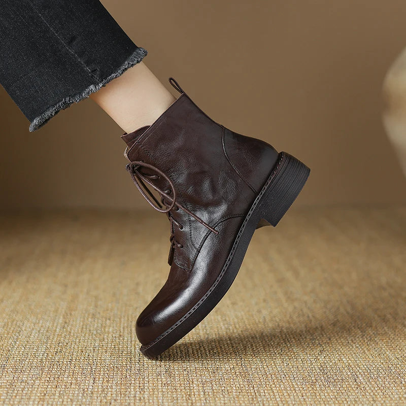 2025 New Autumn Ankle Winter Genuine Leather Women Boots Chelsea Boots Women Shoes Real Leather Shoes Retro Platform Shoes