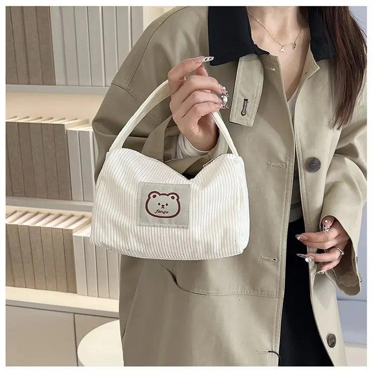 Bear Large Makeup Bag for Women Corduroy Cosmetic bag Make up Bags Zipper Pouch with handle Cosmetic Organizer Toiletry Bag