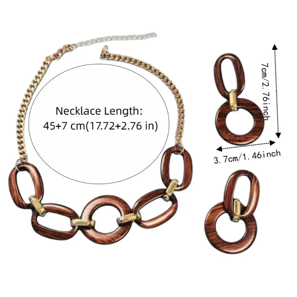 Geometric Acrylic Jewelry Set Round Design Exaggerated Choker Earrings Set Oval Link Lightweight Necklace Set Party Wear