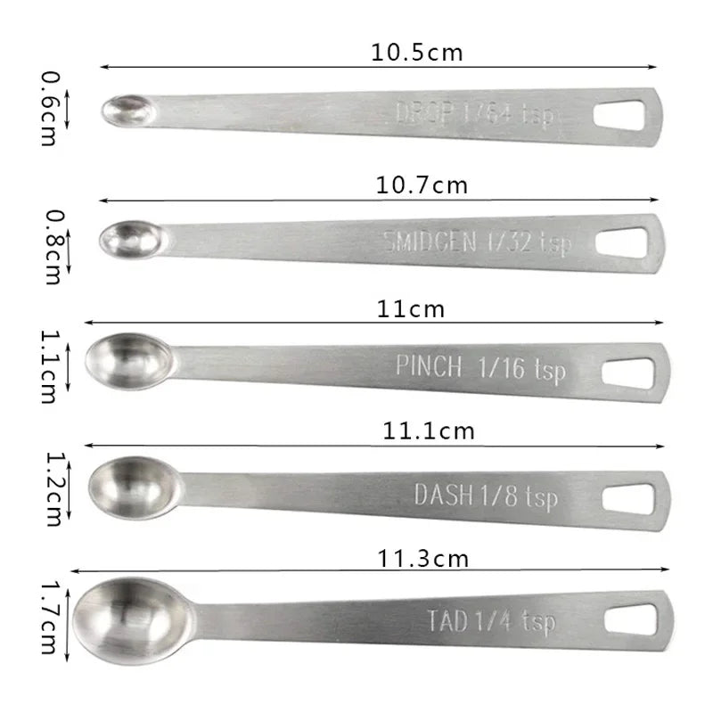 5Pcs/set Mini Measuring Spoon Set Stainless Steel Seasoning Dry And Liquid Ingredients Kitchen Mearure Tools Home Supplies