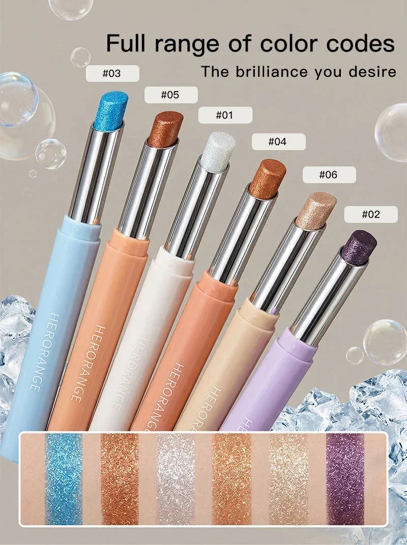 Shimmer Highlight Eyeshadow Pen Fine Pearly Glitter High-Gloss Eyeshadow Stick Makeup Smudge-Proof & Waterproof Eye Brightener