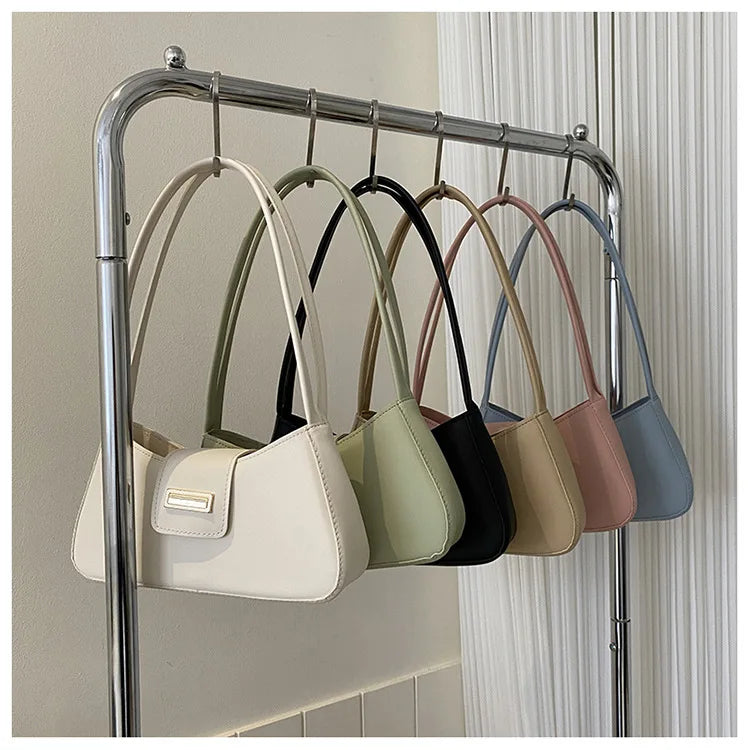 Minimalist Shoulder Bag for Women Simple Solid Color Underarm Bag Women's Buckle Handbag and Purse Fashion Small Top-handle Bags