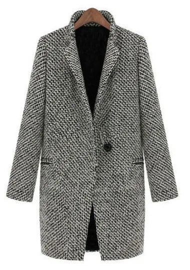 Women's Woolen Coat  Arrive European Female Spring European Leg Houndstooth Windbreaker Jacket Plus Size Long Winter Coat
