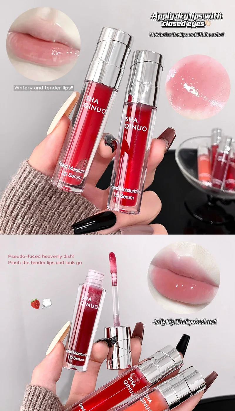 SHAQINUO Tinted Lip Serum 2.6g Deep Moisturizing Hydrating Tinted Lip Gloss Watery Glossy Mirror Finish Natural Nude Makeup