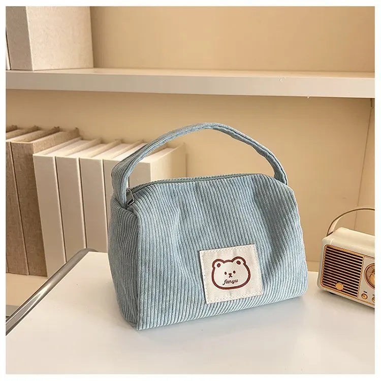 Bear Large Makeup Bag for Women Corduroy Cosmetic bag Make up Bags Zipper Pouch with handle Cosmetic Organizer Toiletry Bag