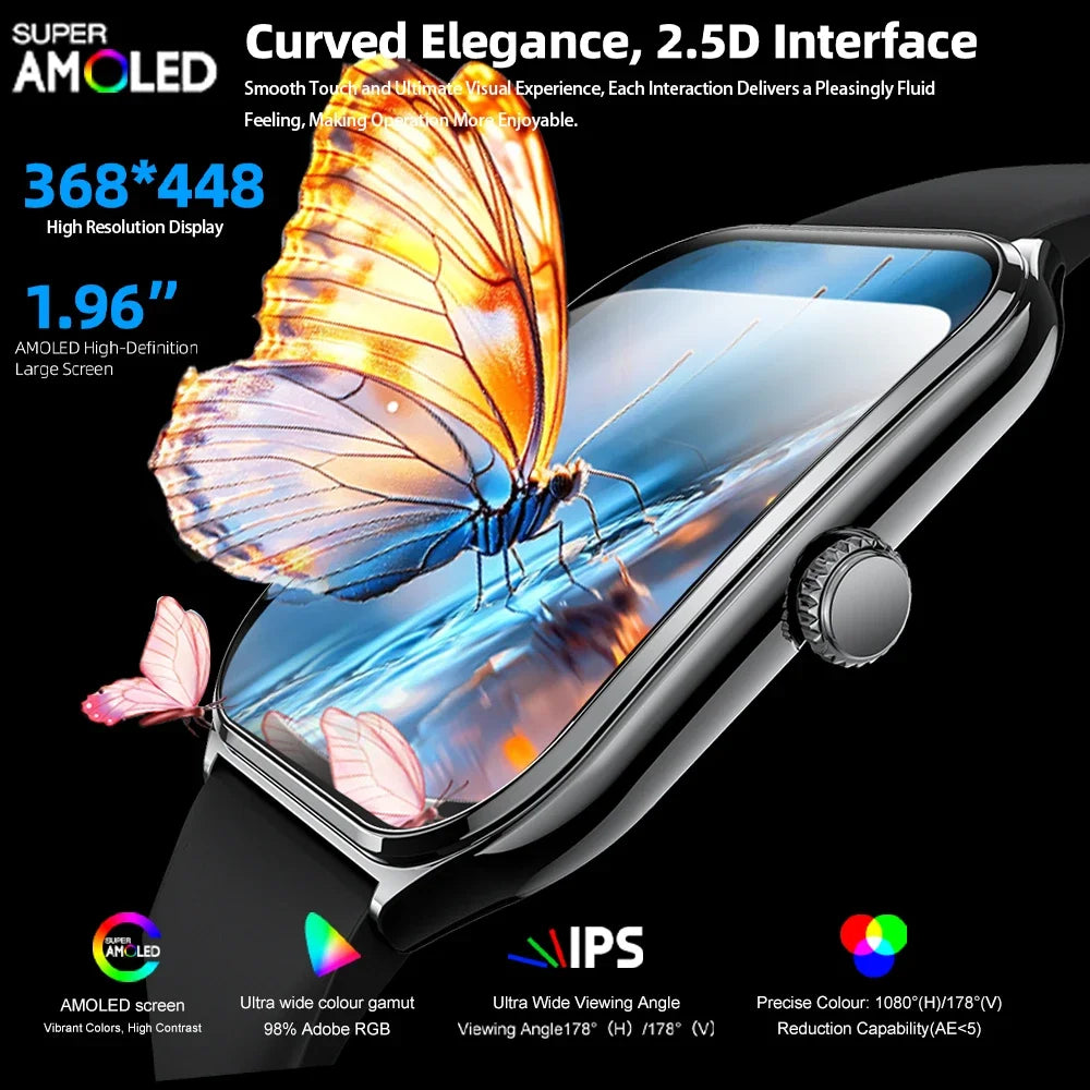New Ultra Thin Smart Watch Men 1.96' AMOLED HD Pixel Display Always Show Time BT Call Reminder Smartwatch Ladies For Android iOS