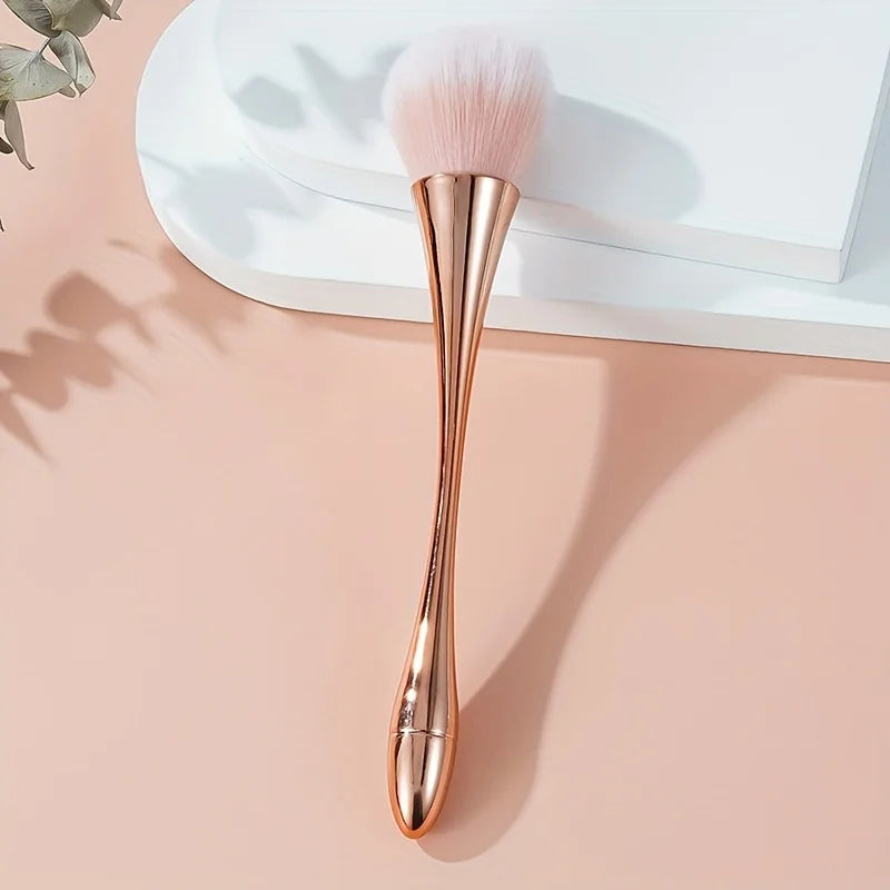 Rose Golden Fan Makeup Brush, Cosmetic Brush Loose Powder, Highlighting Brush Blush - Soft Hair Makeup Fixing