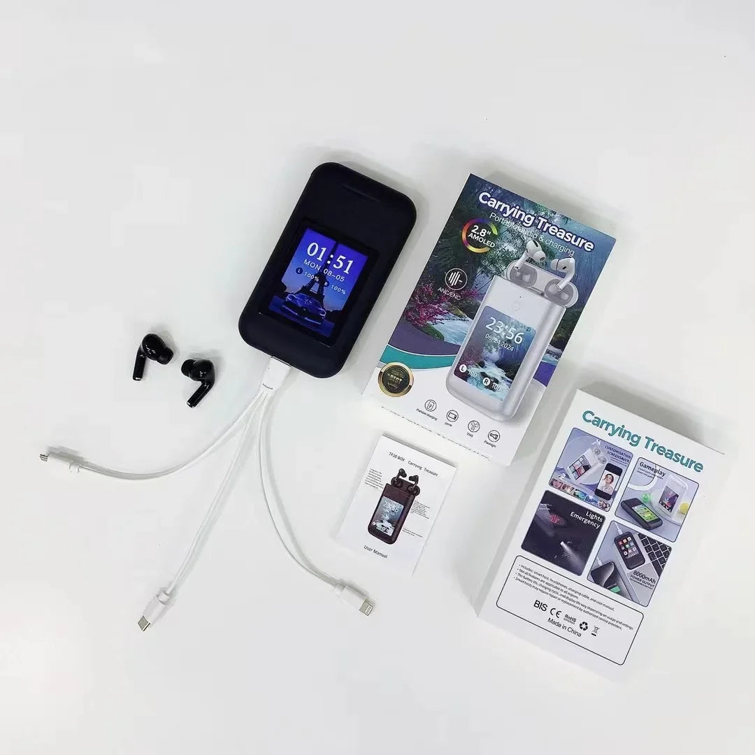 Large Screen Touch Earphone Large Battery Multiple Function In Ear Style Headphone Flashlight Power Bank Headphone Music Game