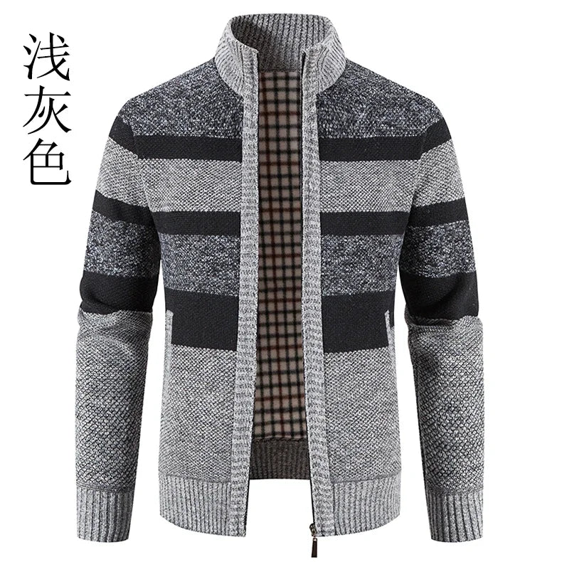 Autumn Winter Sweater Men Warm Cashmere Cotton Blended Pullovers Cardigan Men Fashion Casual Stand Collar Breathable Men Jackets