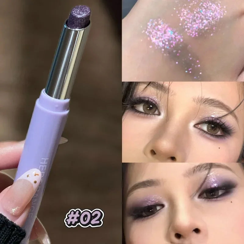 Shimmer Highlight Eyeshadow Pen Fine Pearly Glitter High-Gloss Eyeshadow Stick Makeup Smudge-Proof & Waterproof Eye Brightener