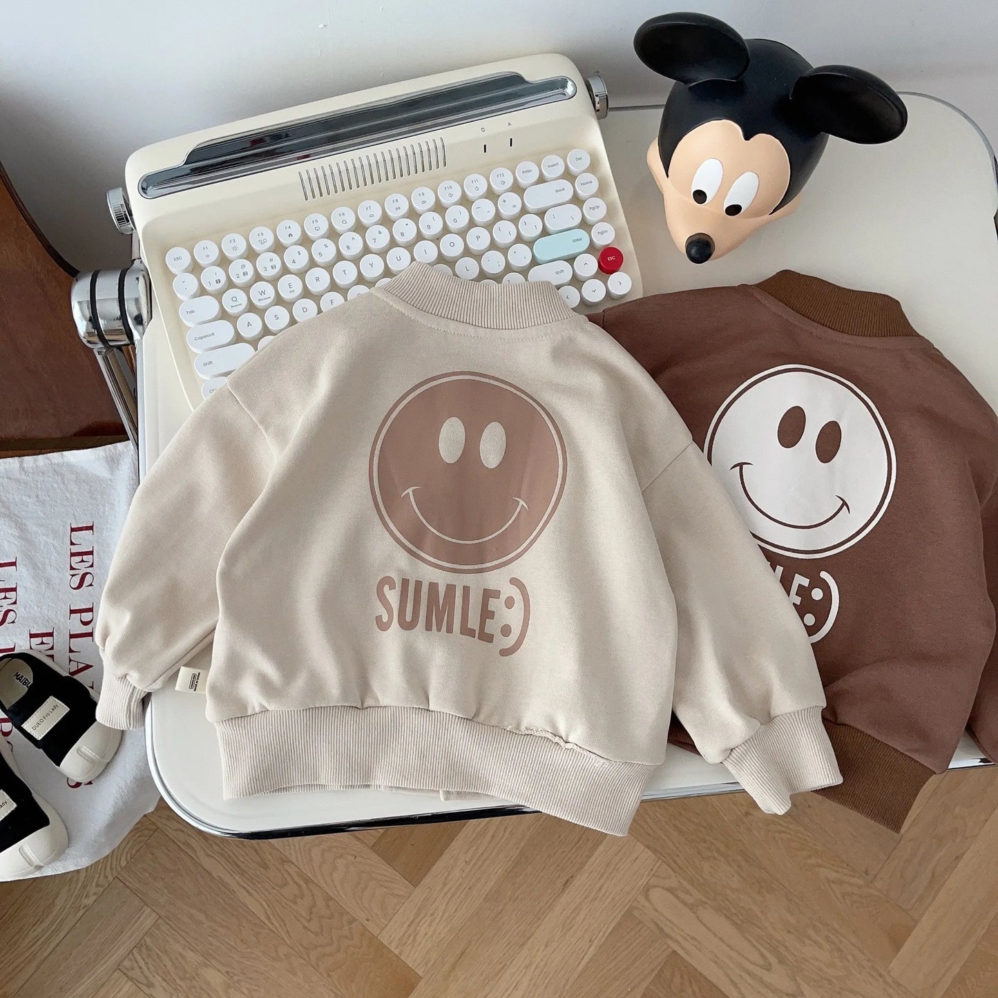 Autumn New Kids Baby Boys Single-breasted Smile Face Print Top Coat Cool Baseball-inspired Uniform Fashionable Toddler 0-5Y