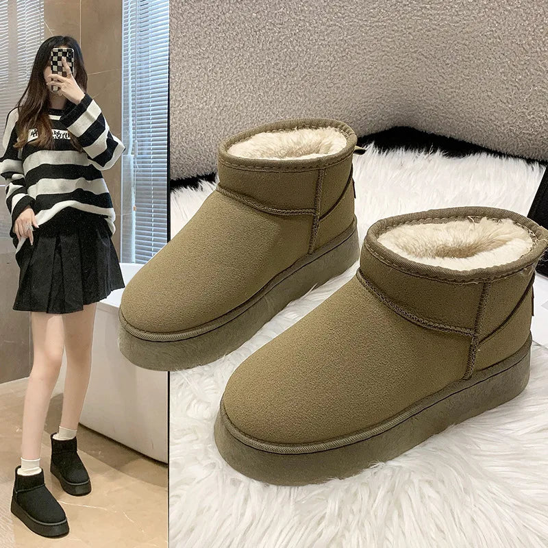 Winter Women Short Plush Warm Snow Boots Casual Shoes New Suede Fur Chelsea Ankle Boots Flats Platform Ladies Shoes Botas
