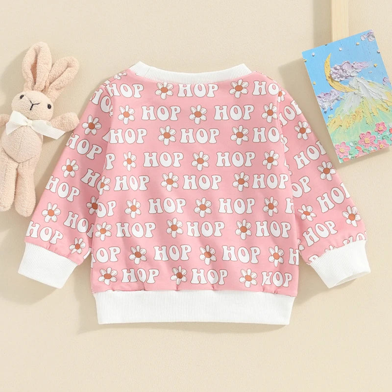 Toddler Baby Girl Easter Outfit Daisy Letter Long Sleeve Pullover Sweater Crewneck Sweatshirt Infant Spring Clothes