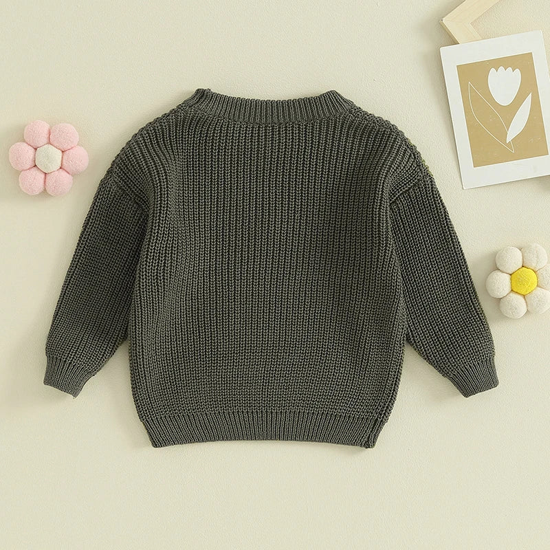 Ropa de invierno para niña, suéter bonito de flores, jersey de cuello redondo para niños pequeños, suéteres tejidos de manga larga para recién nacidos