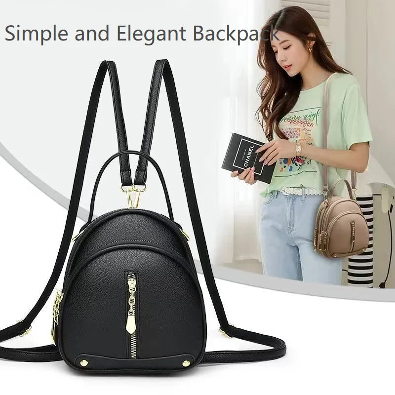 Women's Small Backpack, Light and Multifunctional, High Quality PU Handbag, One Shoulder Sling Student Handbag, Four Seasons