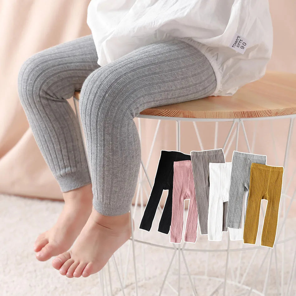 Baby Girls Leggings Newborn Spring Autumn Tights Solid Color Cotton Pants Toddler Kids Stretch Ribbed Leggings Clothes 0-5 Year