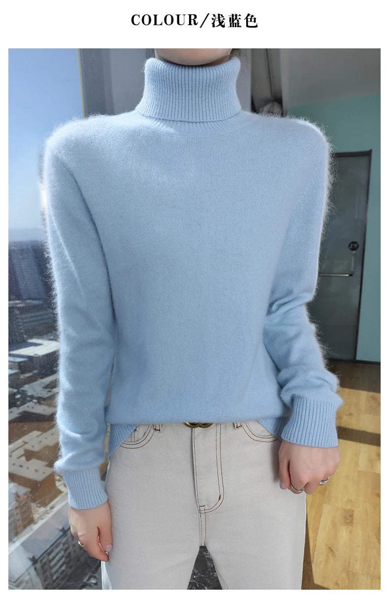 100% Mink Cashmere Top-Lapel Women Sweater Long-sleeves Fashion High-elasticity Sexy Winter Knitted Pullover Girl Tops 2024