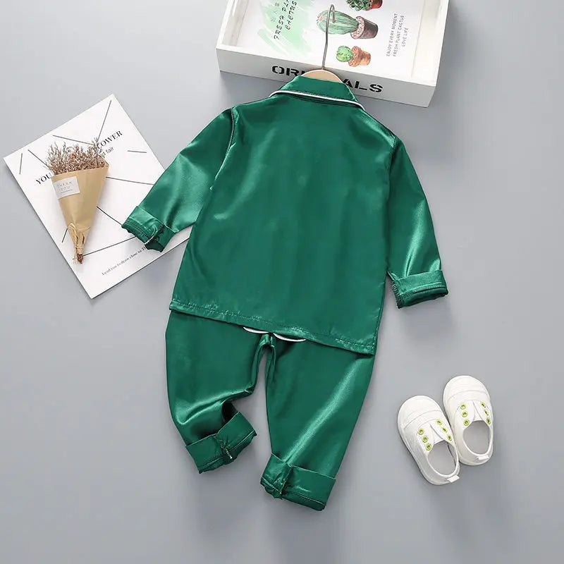 Boys Girls Kids Pajama Sets Causal Solid Long Sleeve T-Shirt Tops with Pants Toddler Baby Sleeping Clothes Pijamas Sleepwear