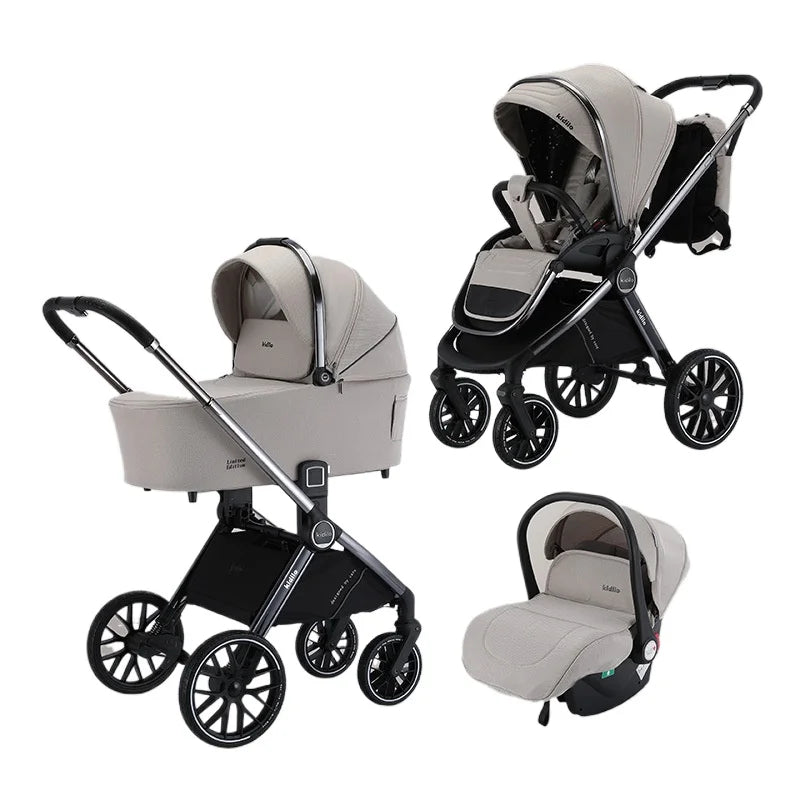 High-view 3-in-1 Baby Stroller Reversible Baby Stroller with Carrier Newborn Baby Stroller Shock Absorption Foldable