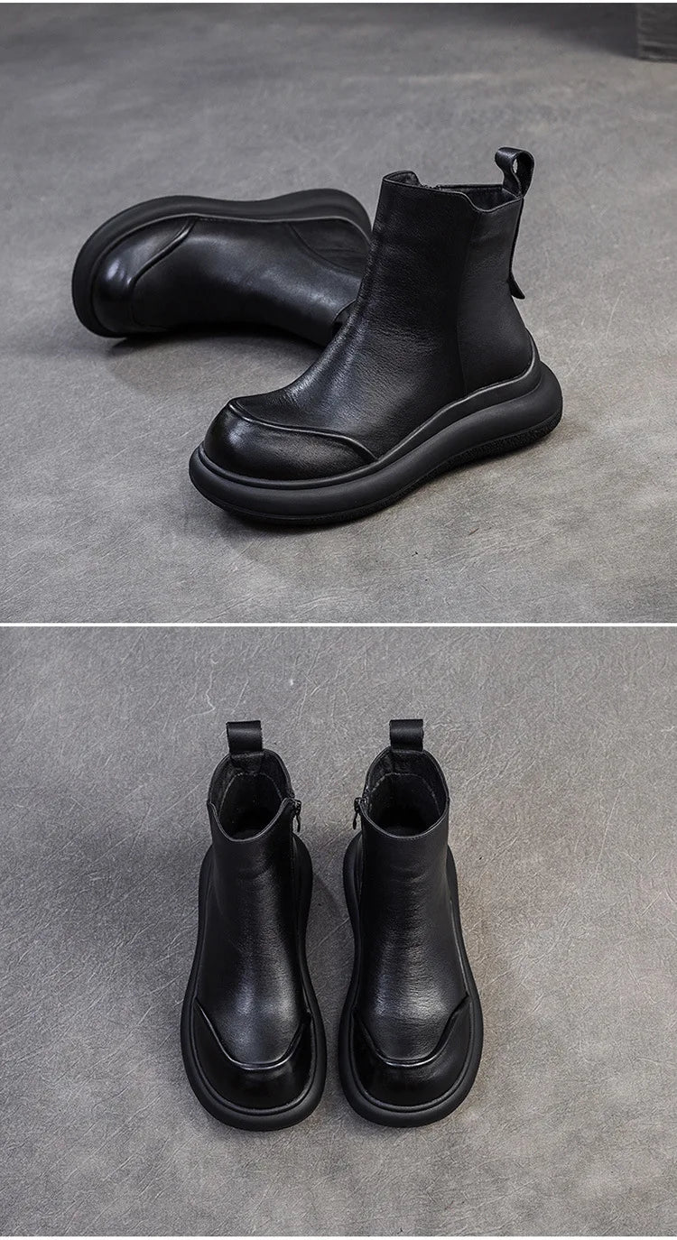 GKTINOO Genuine Leather Short Boots Women Shoes 2025 New Autumn Winter Round Toe Thick Soled Zip Handmade Platform Women Boots